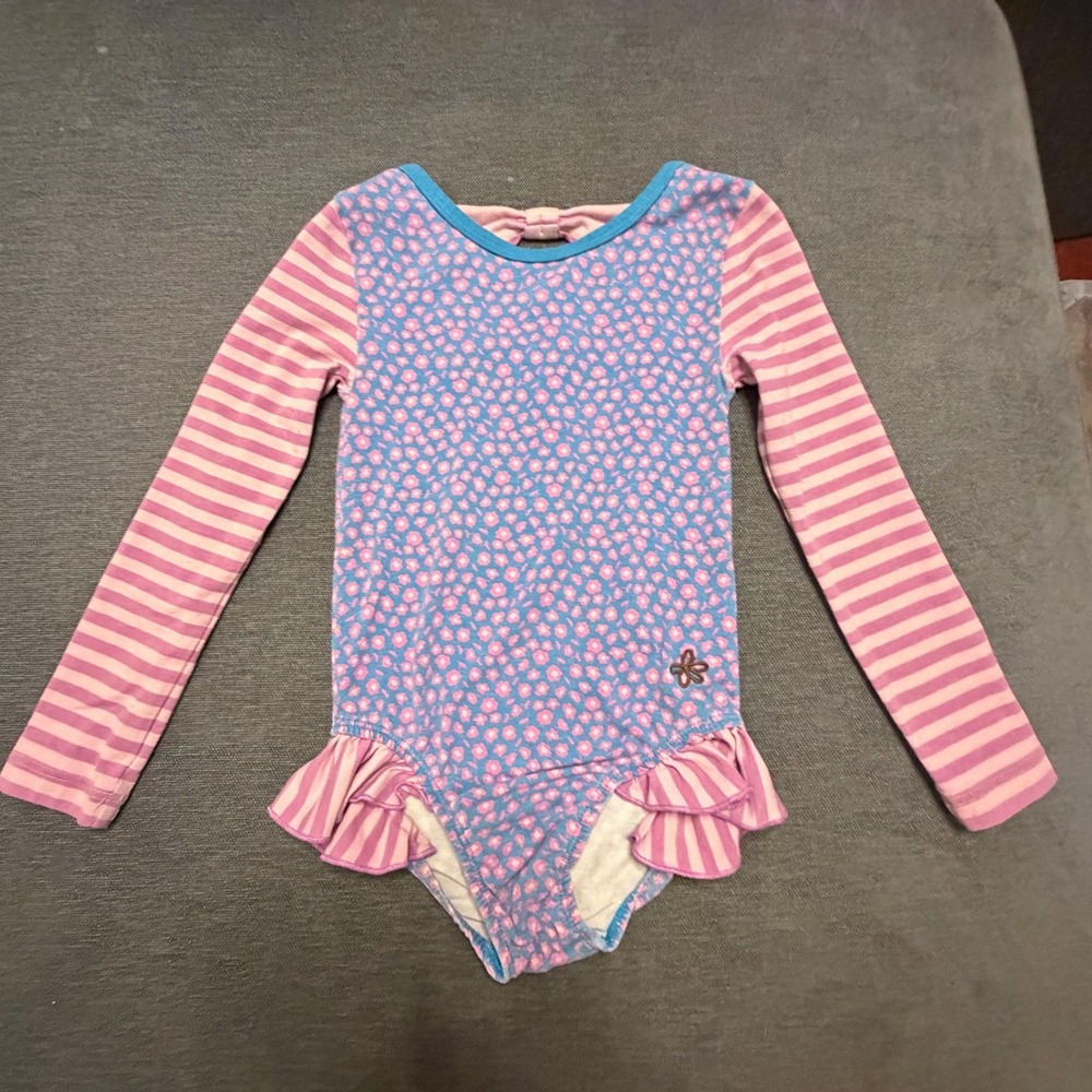 Matilda Jane Girls Long Sleeve Leotard Floral Striped Pink Blue Size 4
